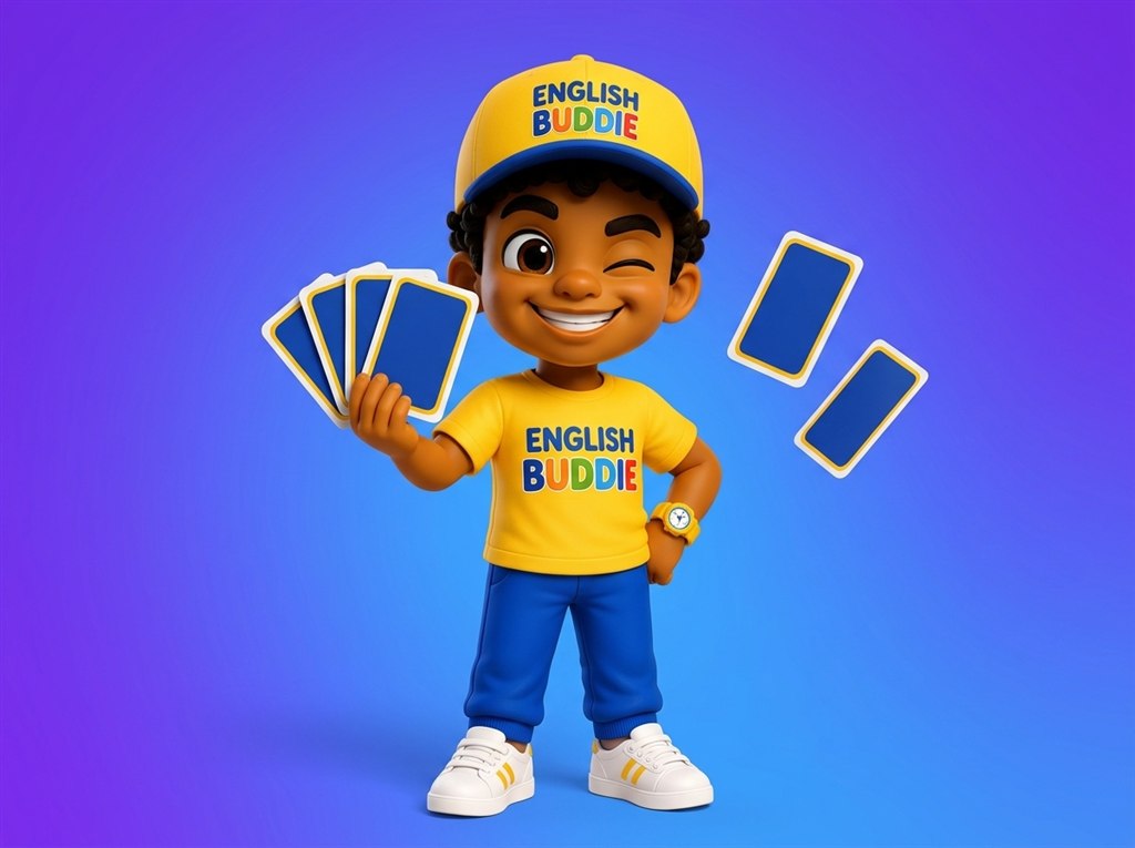Buddie segurando cartas de um jogo da memória