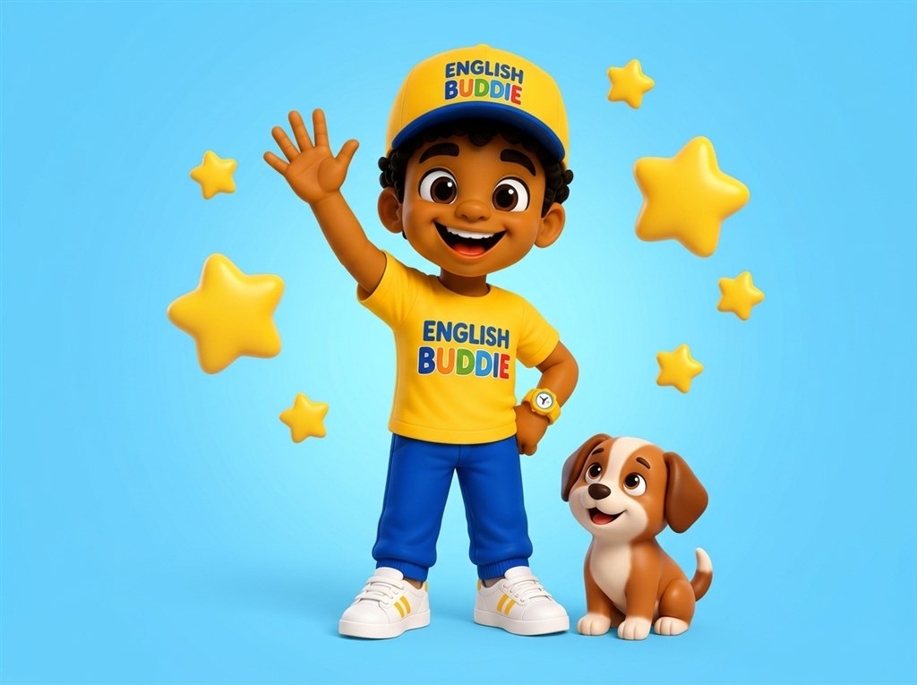 Buddie acenando ao lado do seu cachorrinho